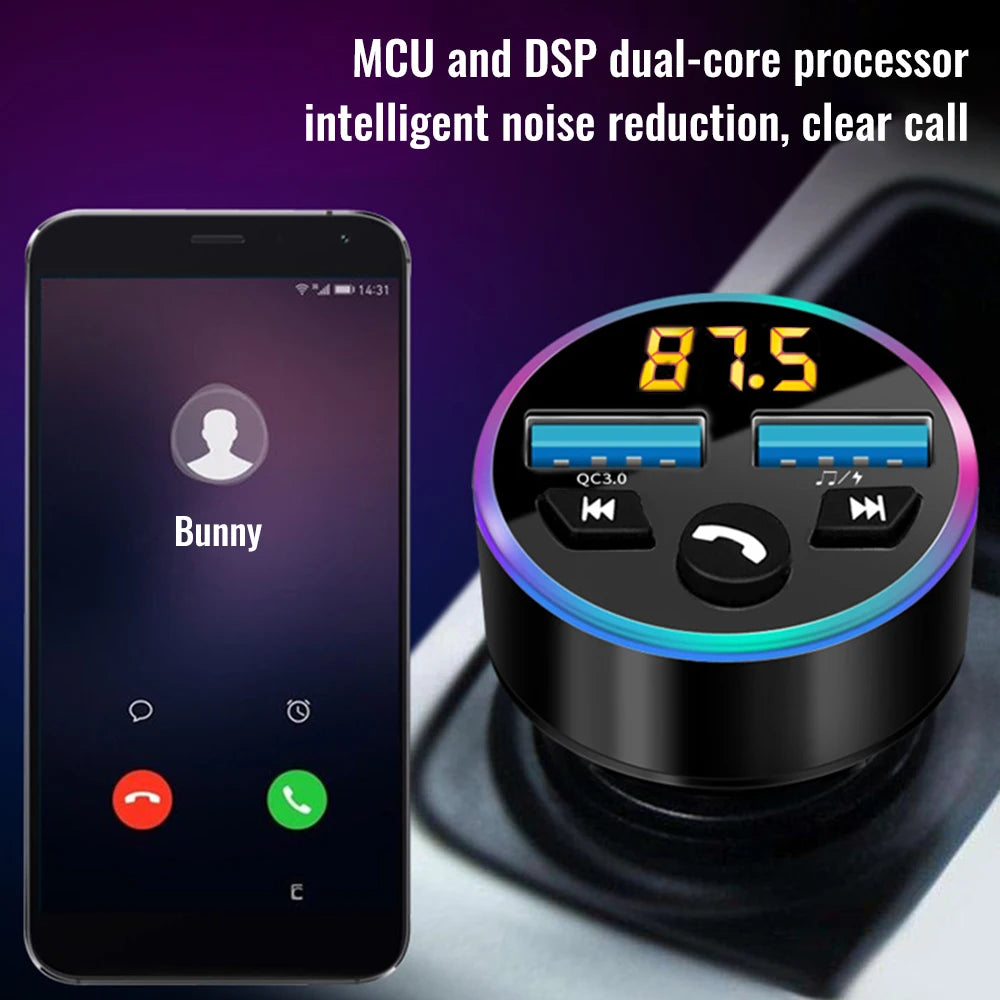 Bluetooth 5.0 FM Transmitter Handsfree Car Radio Modulator MP3/MP4 Player USB Super Quick Phone Charge Adapter for Automobile Zpaxo