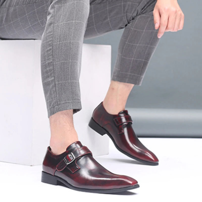 Pointed Toe British Men's Leather Shoes Buckle Low Heel Single Large Zpaxo