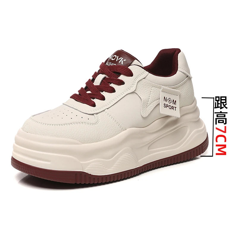 Women's Platform Chunky Sneakers Lace Up Design Sport Tag Detail Two Zpaxo Red 37