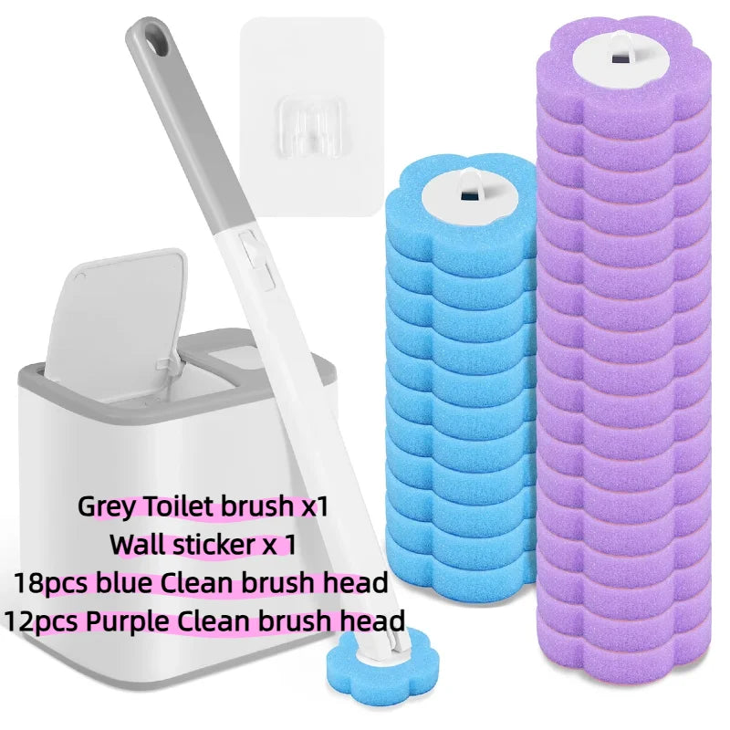 Disposable Toilet Brush Replaceable Wall-mounted Long Handle Toilet Brush Cleaning Tools WC Bathroom Toilet Set Accessories Zpaxo Grey 30 Brush Head
