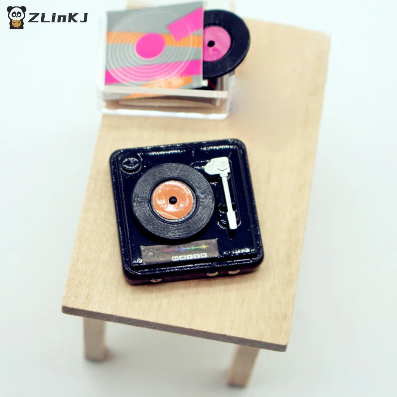 ▶1Set Dollhouse Mini CD Disc Record Set Bedroom Living Room Miniature Scene Model Toys Doll House Accessories Zpaxo