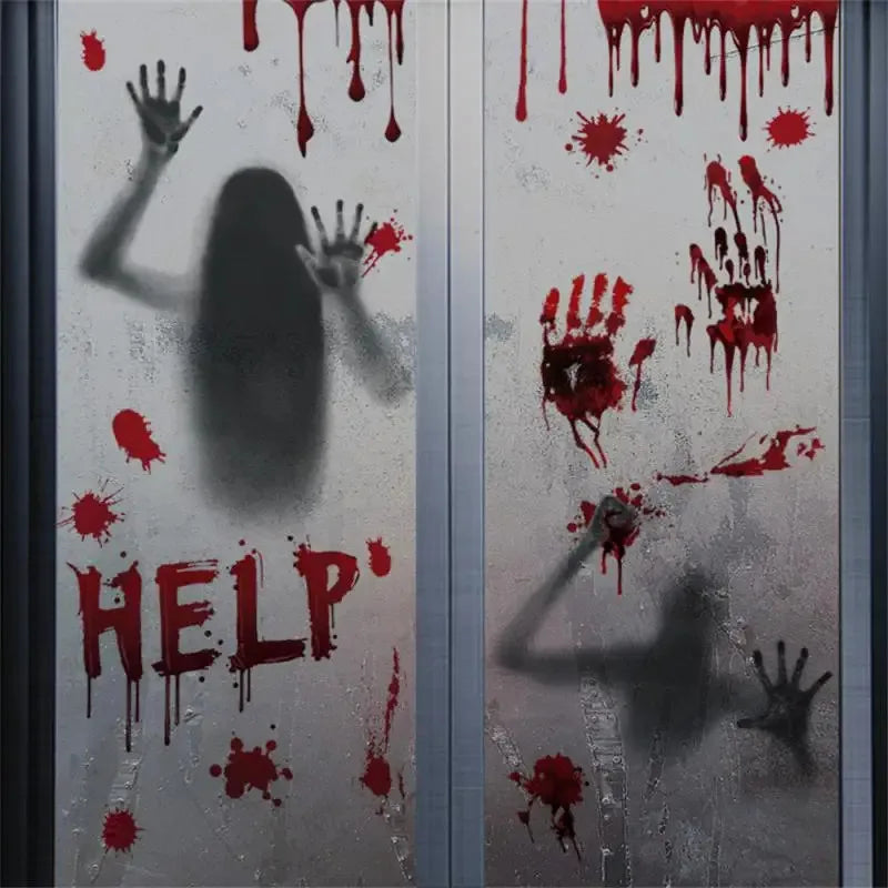 Blood Skull Window Stickers Horror Bloodstains Wall Handprints