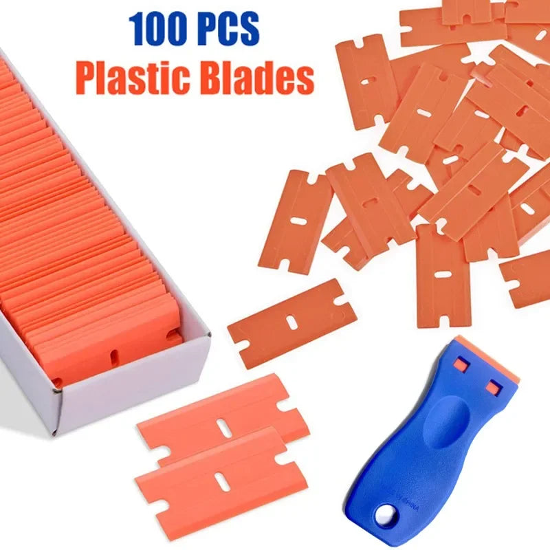 100-Pack Plastic Razor Blades – Sticker & Glue Scraper Tool