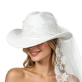 Bride Cowgirl Hat Veil Bachelorette Party White Headwear Cowboy