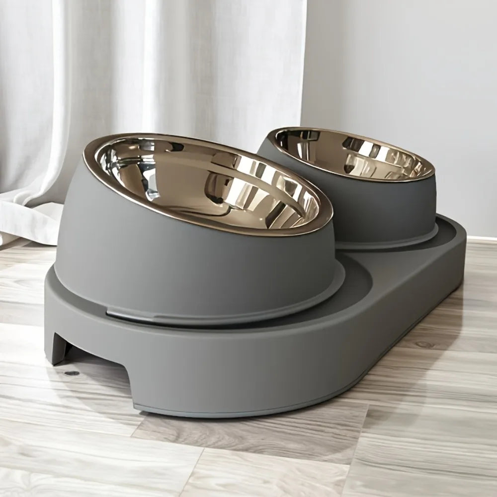 Heavy-duty Modern Elevated Dual Pet Food and Water Bowls • Detachable and Easy to Clean • Space-saving Dual-compartment Feeding Zpaxo