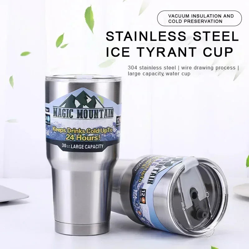 Magic Stainless Steel Freeze Thermos Cup with Straw Ice Coffee Drink Vacuum Insulated Bottle Car Travel Outdoor Mountain Cup Zpaxo