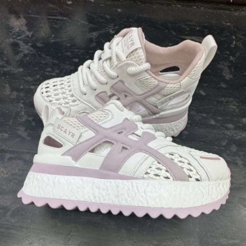 Womens Breathable Mesh Platform Sneakers Hidden Heel Lift Casual Lace Zpaxo