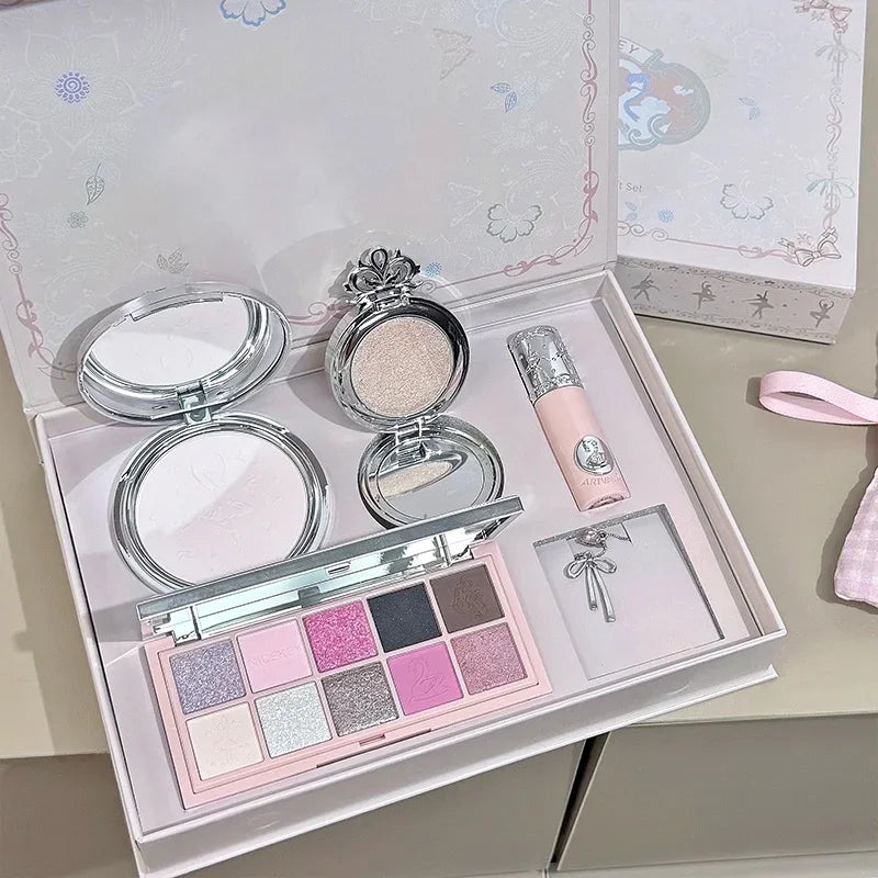 Pink ballet makeup gift box powder lip mud eye shadow high gloss makeup set holiday gift Zpaxo