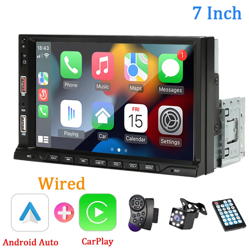 HIPPCRON 7-inch Car MP5 Player Wired Carplay Android Auto FM Radio HD Zpaxo car radio-D