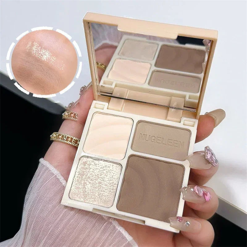 4 Facial Highlighter Makeup Palette Natural Matte Fine Glitter Powder Zpaxo