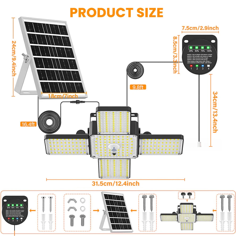 Solar Shed Light Outdoor IP65 Waterproof Motion Sensor 4 Modes 5000mAh Solar Security Light 5-Head Pendant Light for Garage Barn Zpaxo 268LED Solar Light
