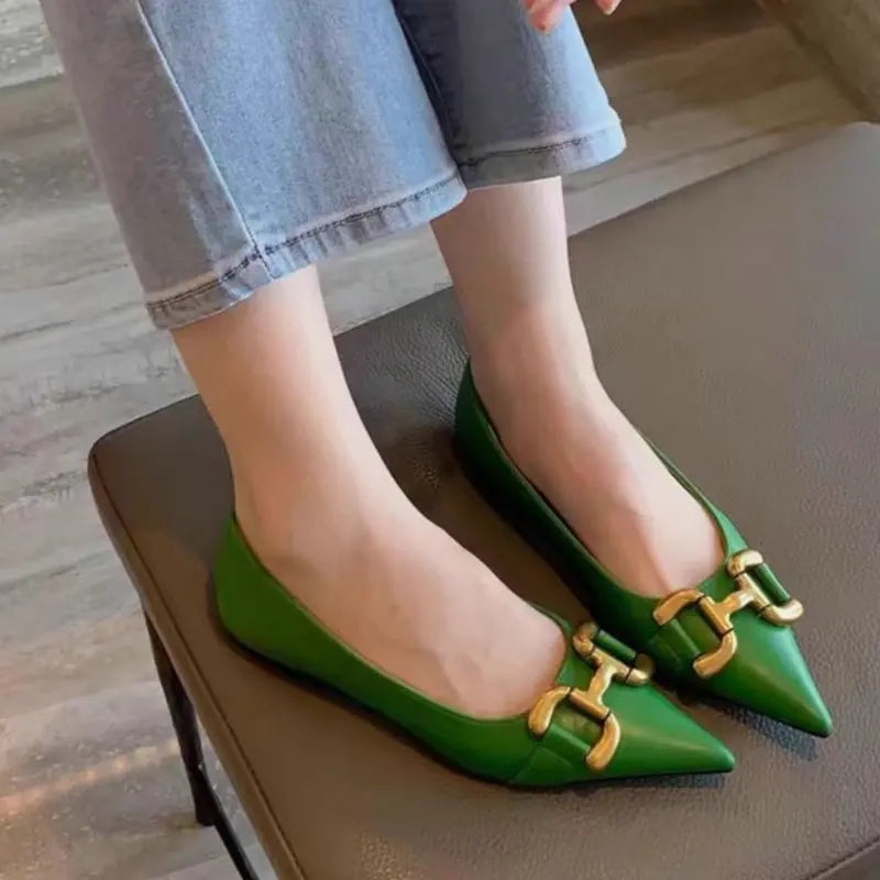 Flat Shoes for Women 2025 Spring Autumn New Fashion Pointed Toe Metal Buckle Flat Shallow Large Size 42 43 44 Women's Shoes Zpaxo