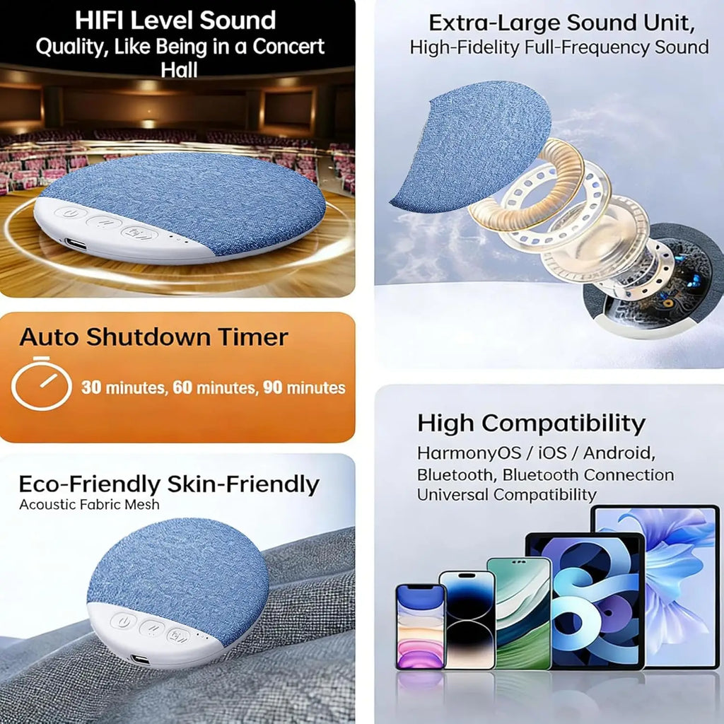 2026 Bedroom Pillow Speaker Sound Bluetooth Under Stereo Bass White Zpaxo