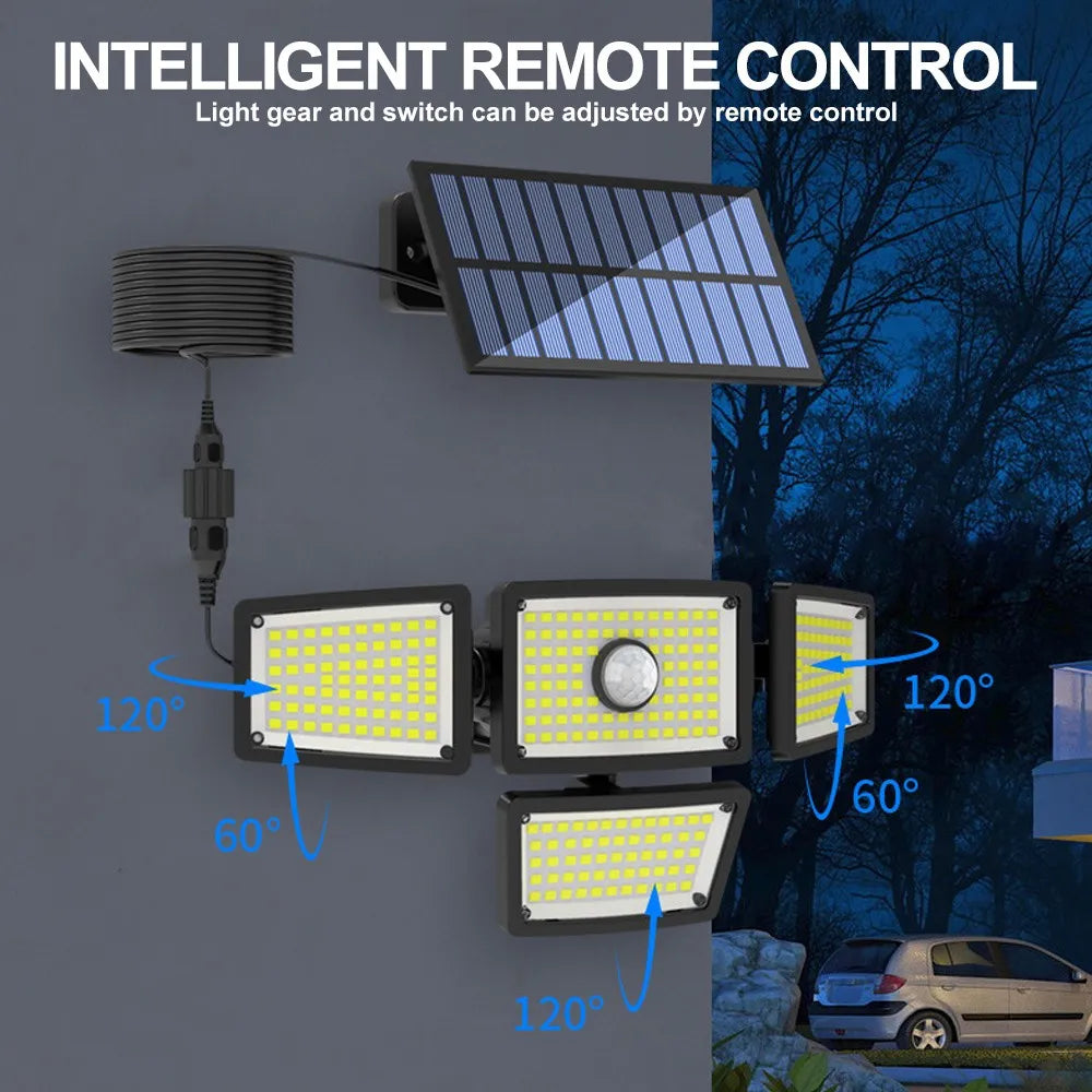 283LED Solar Lights Outdoor 4 Heads Motion Sensor Light Solar Security Lights Waterproof 3 Modes Flood Lights Garden Backyard Zpaxo