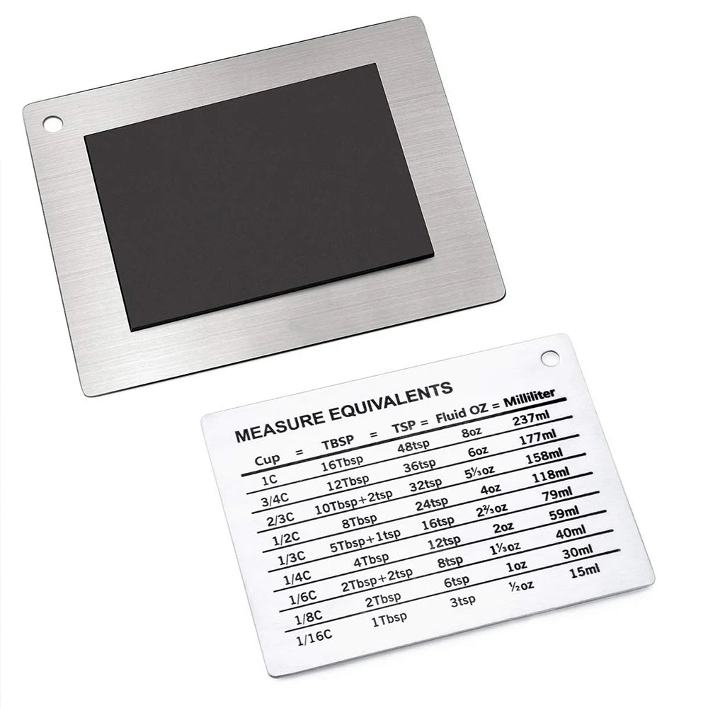 Measurement Conversion Refrigerator Magnet Stainless Steel Scale Plate Refrigerator Magnet for Cups Fluid Oz Milliliters Kitchen Zpaxo