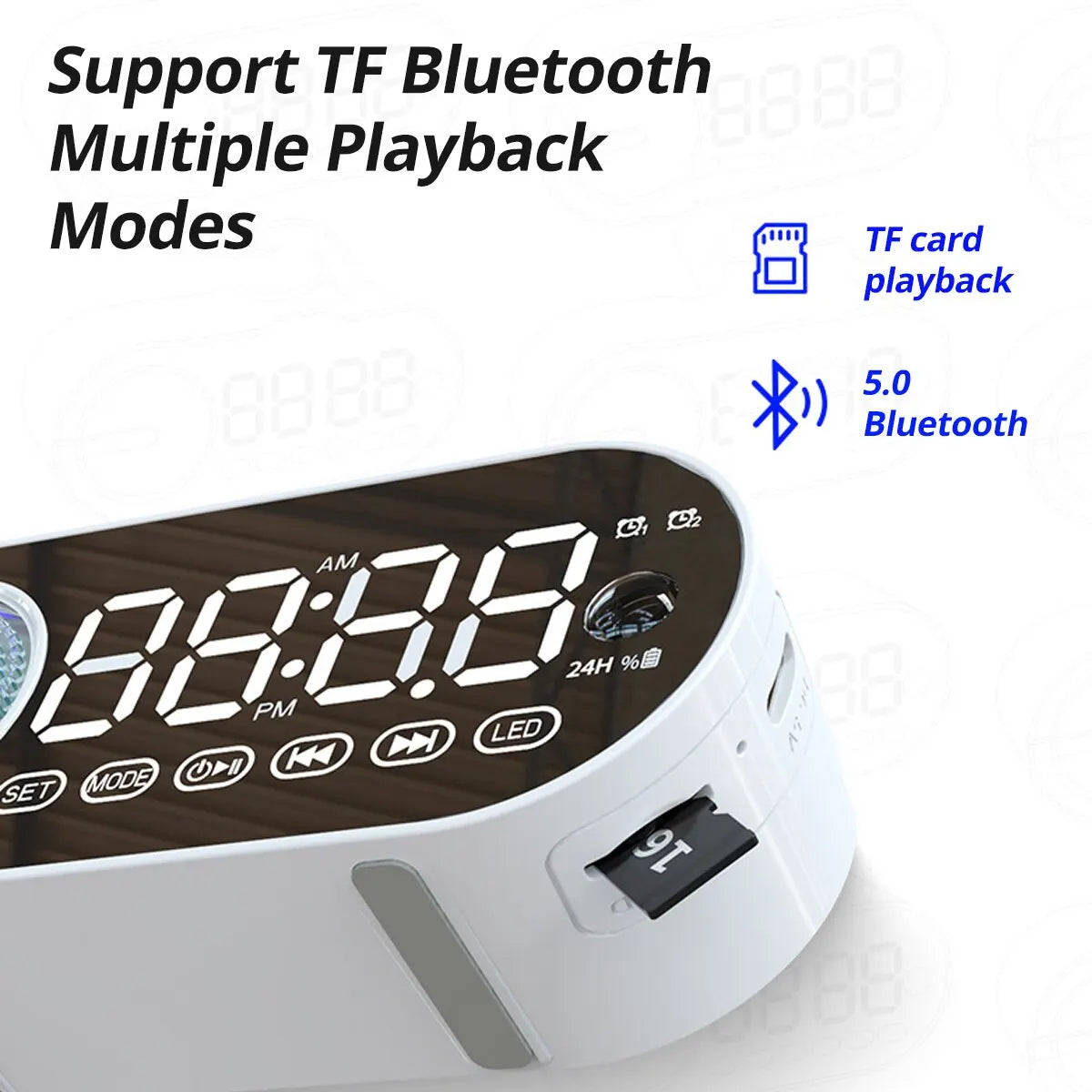 Quiet Wireless Bluetooth Speaker Alarm Clock RGB TWS USB LED Mirror Digital Clock FM Large Display For Bedroom Office Decktops Zpaxo
