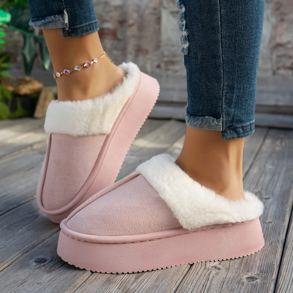 Women Ankle Boots Thickened Fluff House Shoes Women Trend Casual Short Boots Women Solid Color Slip on Furry Slippers Soft Warm Zpaxo