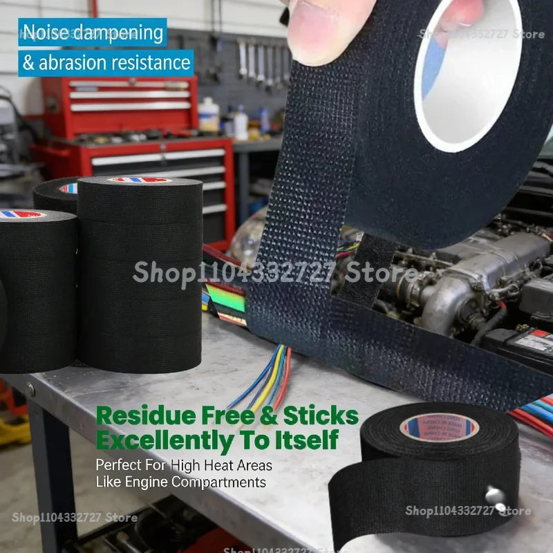 High Temperature Wire Harness Cloth Tape Automotive Cable Loom Heatproof Fabric Adhesive Tape for Engine Electrical Insulation Zpaxo