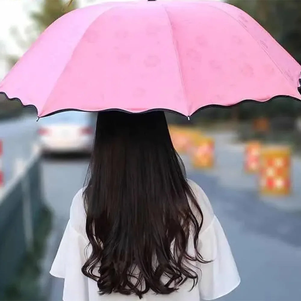 Magic Folding Umbrella with Rainwater Pattern Windproof and Sunshade Umbrella Outdoor Sports UV Protection Umbrella Zpaxo