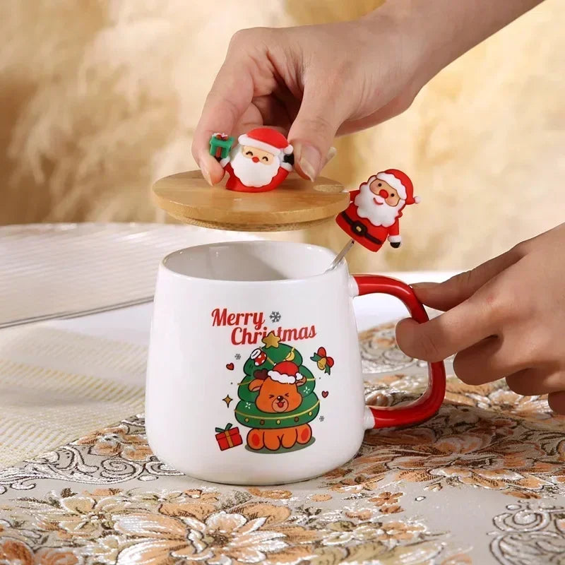 Festive Christmas Xmas Theme Ceramic Mug Cup Lid Spoon 2025 Box