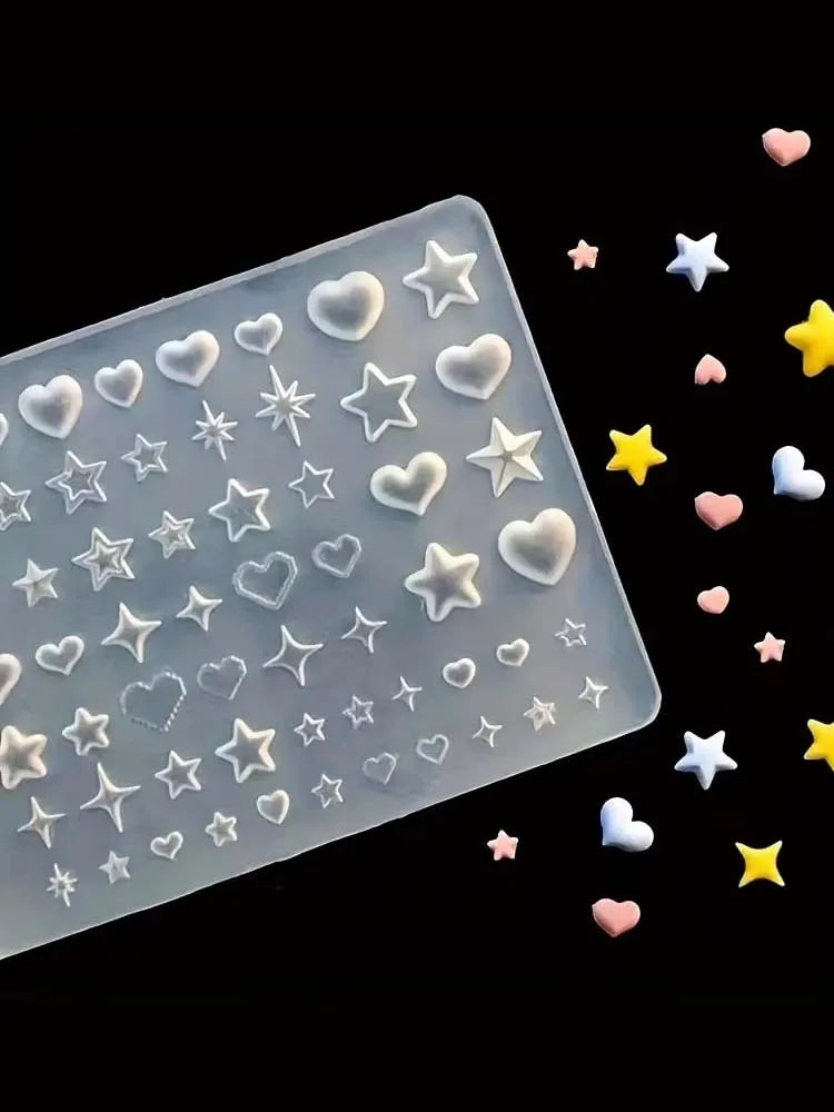 3D Starburst & Heart Silicone Molds – Nail Art & Epoxy Resin Resin Craft Mold Zpaxo 1pc