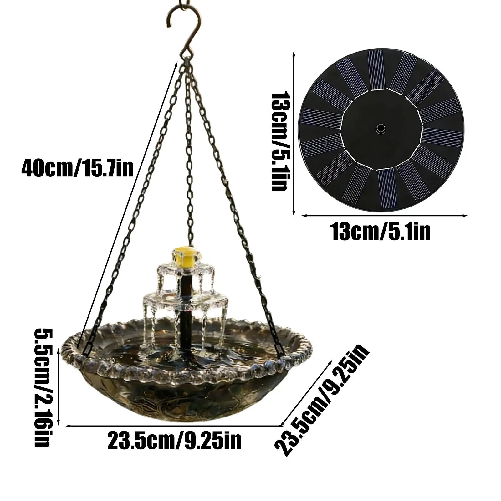 Solar Bird Bath Fountain Pump Sprinkler Glass Bowl Hanging Outdoor