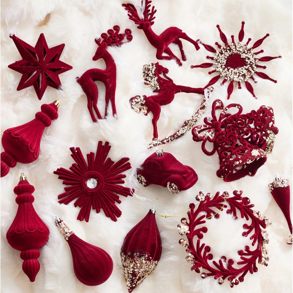 Flocked Burgundy Christmas Hanging Ornament | Holiday Tree Decor