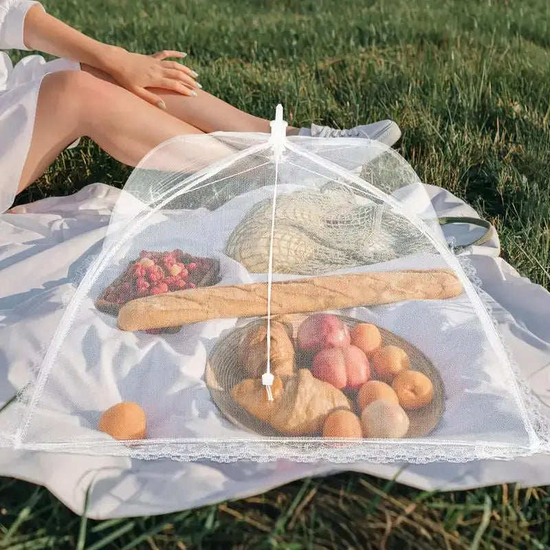 Foldable White Mesh Food Tent - Washable, Portable Insect Cover for Outdoor Picnics, BBQs & Parties | Transparent Design Zpaxo 1pc