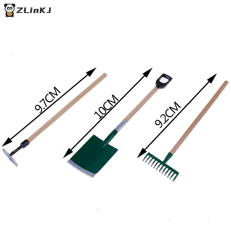 ▶3Pcs/set Metal Garden Spade Rake Tools For Dolls House Miniatures Accessories Zpaxo