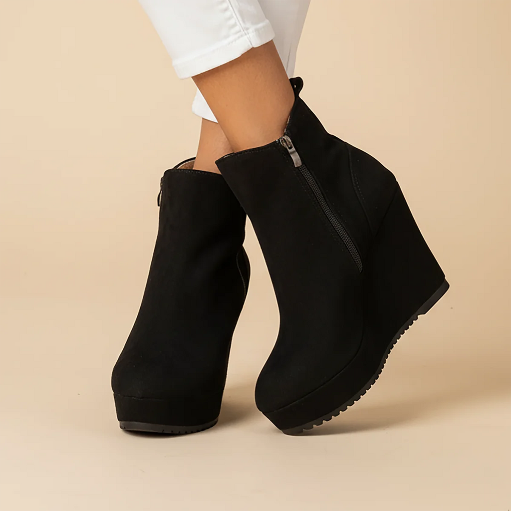 2025 New Women Ankle Boots Thick Soles Sloping Heels Short Boots Casual Outdoor Wedge Shoes Women Warm Platform Snow Boots Women Zpaxo black 36