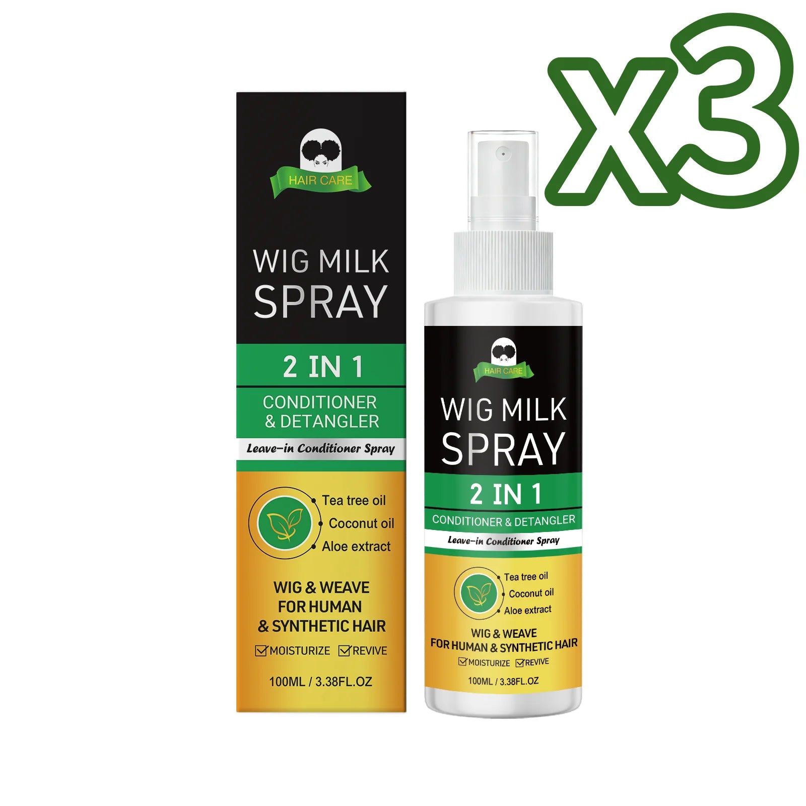 2-in-1 Wig Milk Spray Anti-Frizz Leave-In Conditioner 100ml Wig Conditioner Spray Zpaxo 100ml Boxed X 3PCS