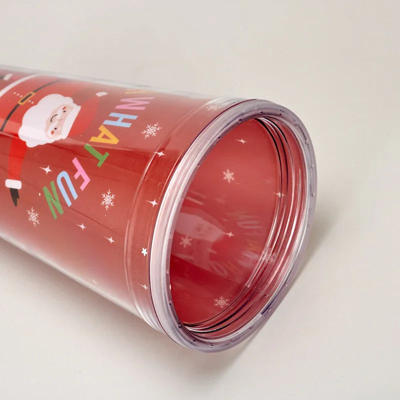 Christmas Double-Layer Straw Cup – Micro Landscape Holiday Mug Holiday Drinkware Zpaxo