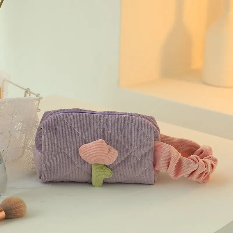 Cute Tulip Handheld Cosmetic Bag Women Large Capacity Portable