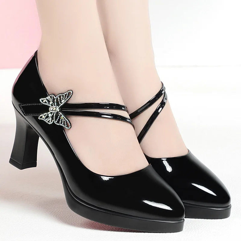 2023 Spring Autumn High-heeled Single Shoes Leather Small Catwalk Zpaxo