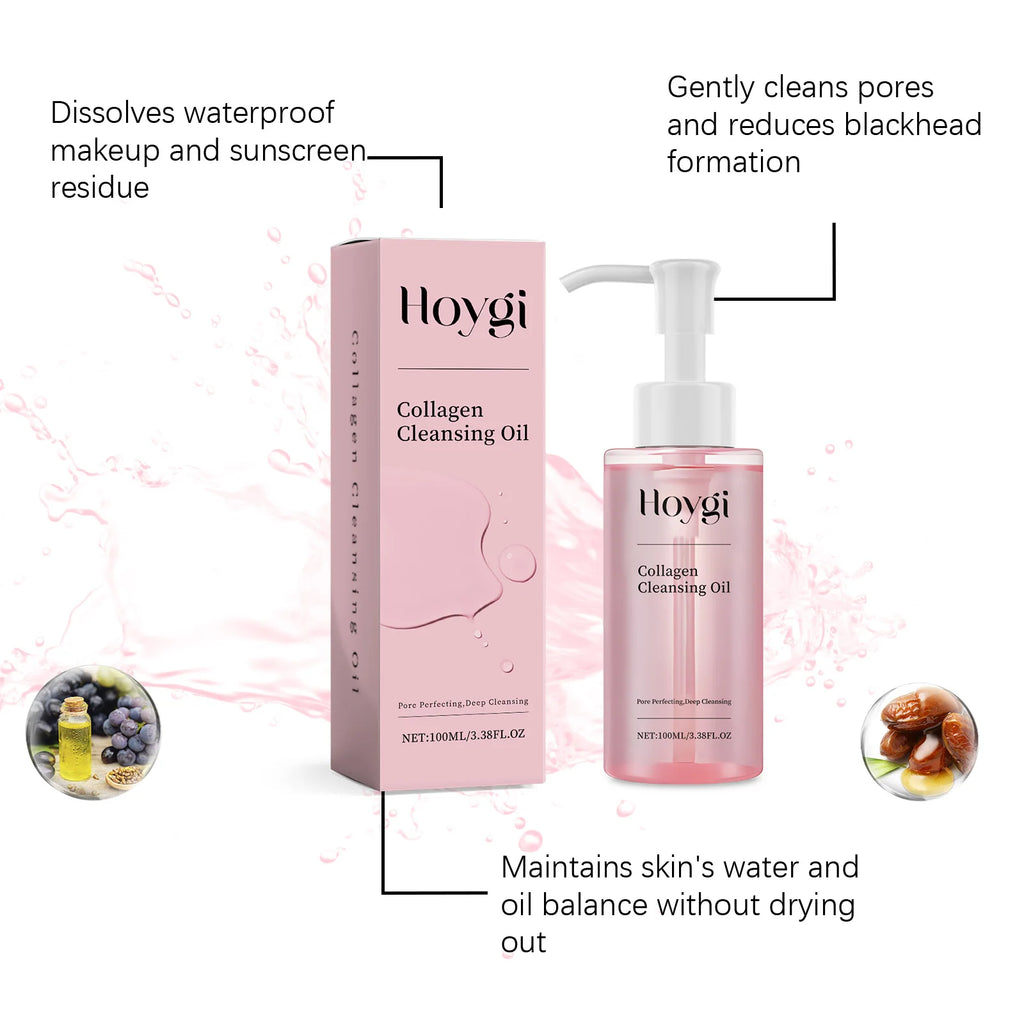 Hoygi 100ml Collagen Infused Makeup Remover Oil Jojoba Fast Emulsifying Gentle Cleansing for Waterproof Makeup Vegan No Residue Zpaxo