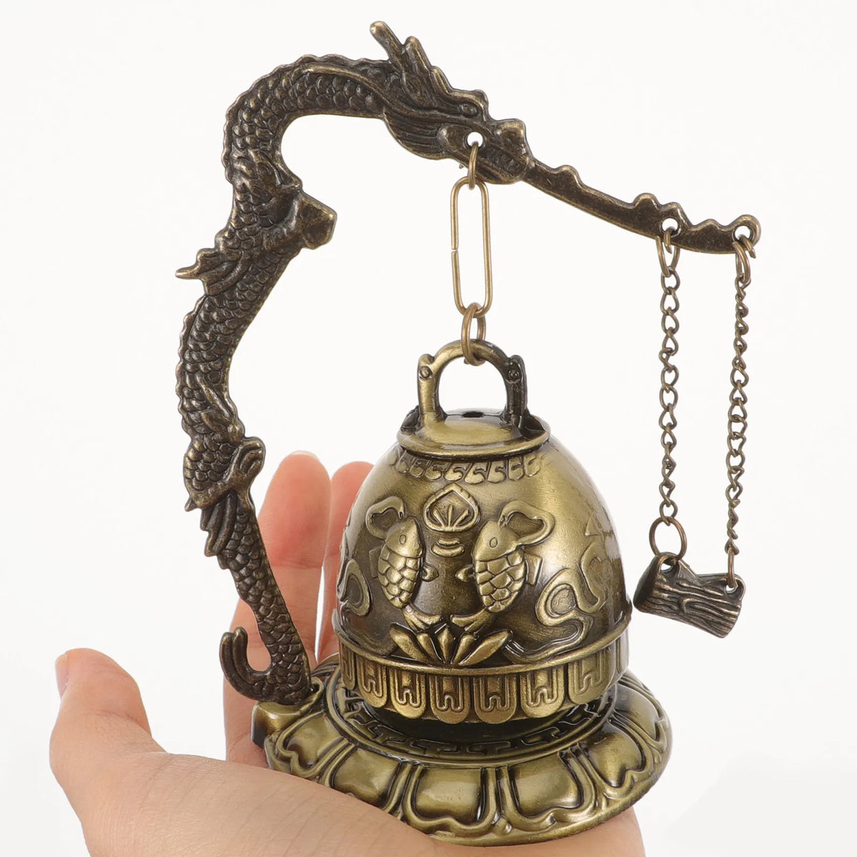 Exquisite Crafted Bronze Dragon Bell Tabletop Chime Ornament Vintage Zpaxo Default Title