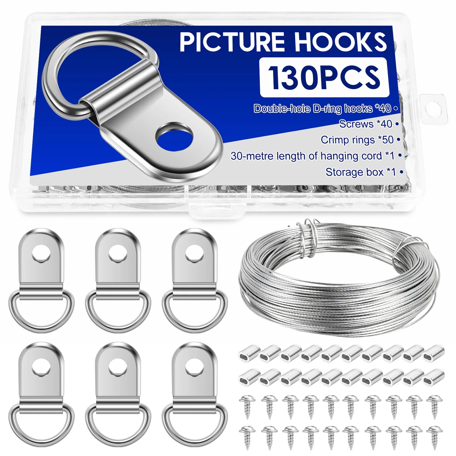 Picture Hanging Wire Kit Heavy Duty 30M 98ft 7 Strand Metal Frame Hanger with D Ring Hooks Screws for Mirror Canvas Art Decor Zpaxo