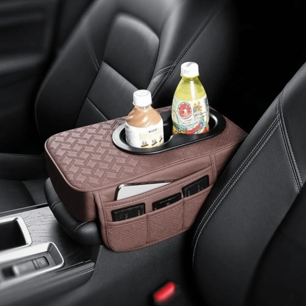 Universal Car Armrest Box Cover PU Leather 2 Cup Holders Center Zpaxo