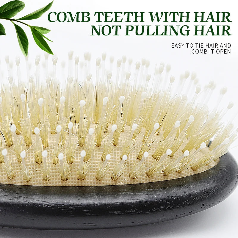 BOOMSLIFE Custom Boar Bristle Mix Nylon Hair Brush Oak Wood Comb for Hair Women Scalp Massage Detangling HairBrush Barber Tools Zpaxo