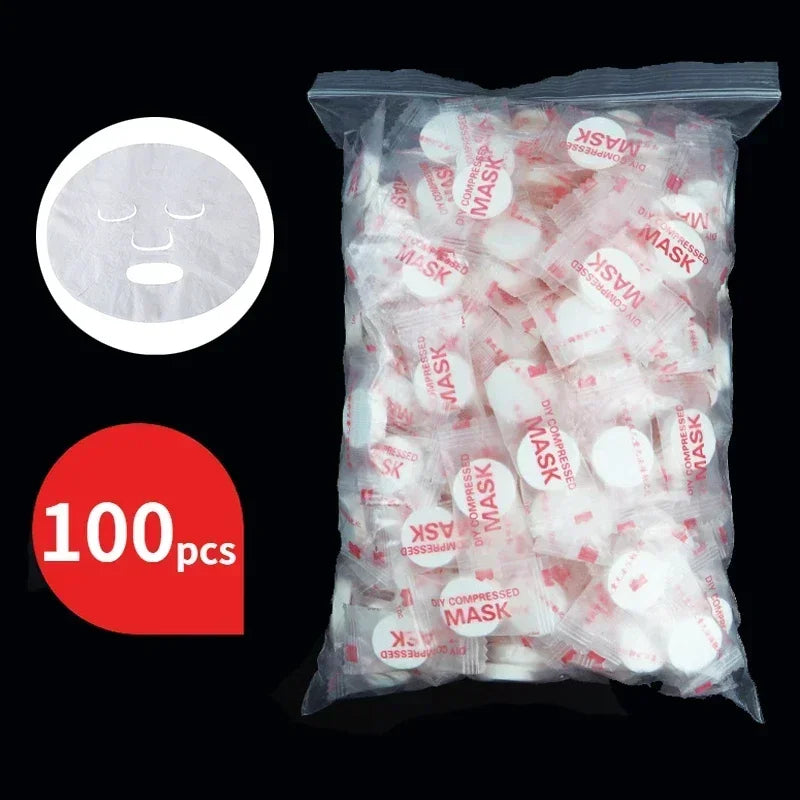 100pcs Disposable Compressed Facial Mask Portable Travel Non-woven Face Mask Skin Care Cotton Wrapped Masks Paper Zpaxo
