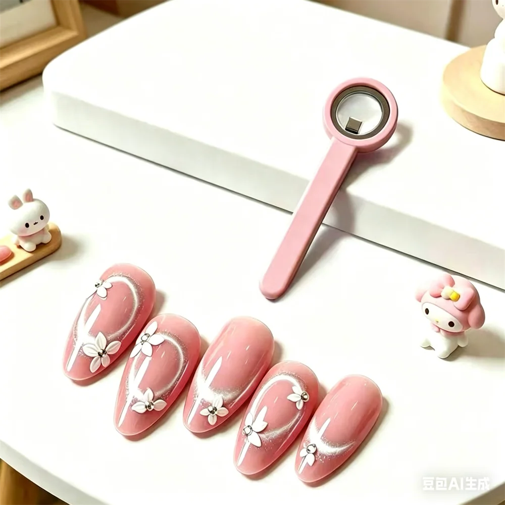 Ring Cat Eye Magnet With Silicone Handle Hollow Hole Magnetic Tool for Nail Art Beginner-Friendly Strong Magnetism Force Helper Zpaxo Pink