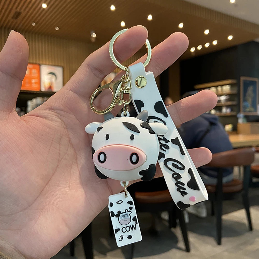 Fashion Jewelry Cute Door Key Car Key Charm Animal Keyrings Bag Decoration Silicone Cow Keychains Zpaxo