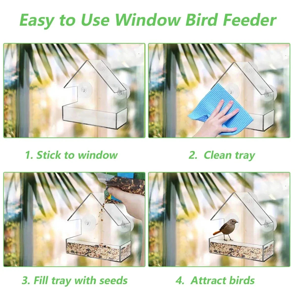 House Transparent Window Wild Bird Feeder Outdoor Removable Suction