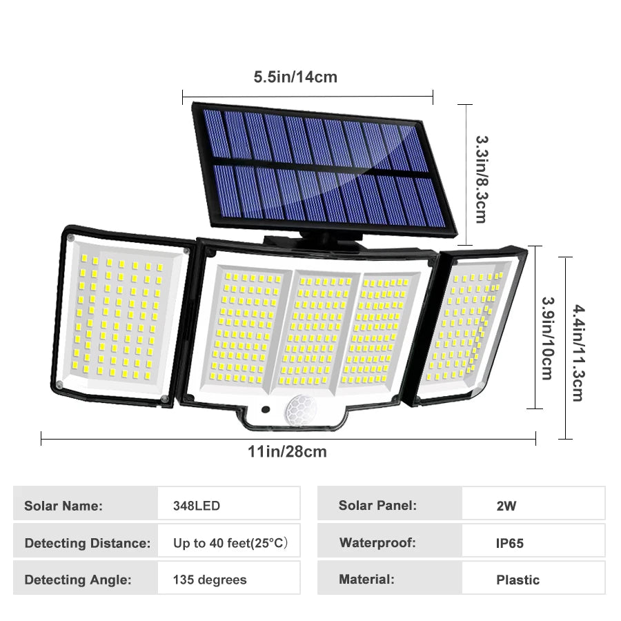 Outdoor Solar Lights 318/348LED Solar Security Lights IP65 Waterproof Motion Sensor Wall Light For Garden Fence Patio Zpaxo