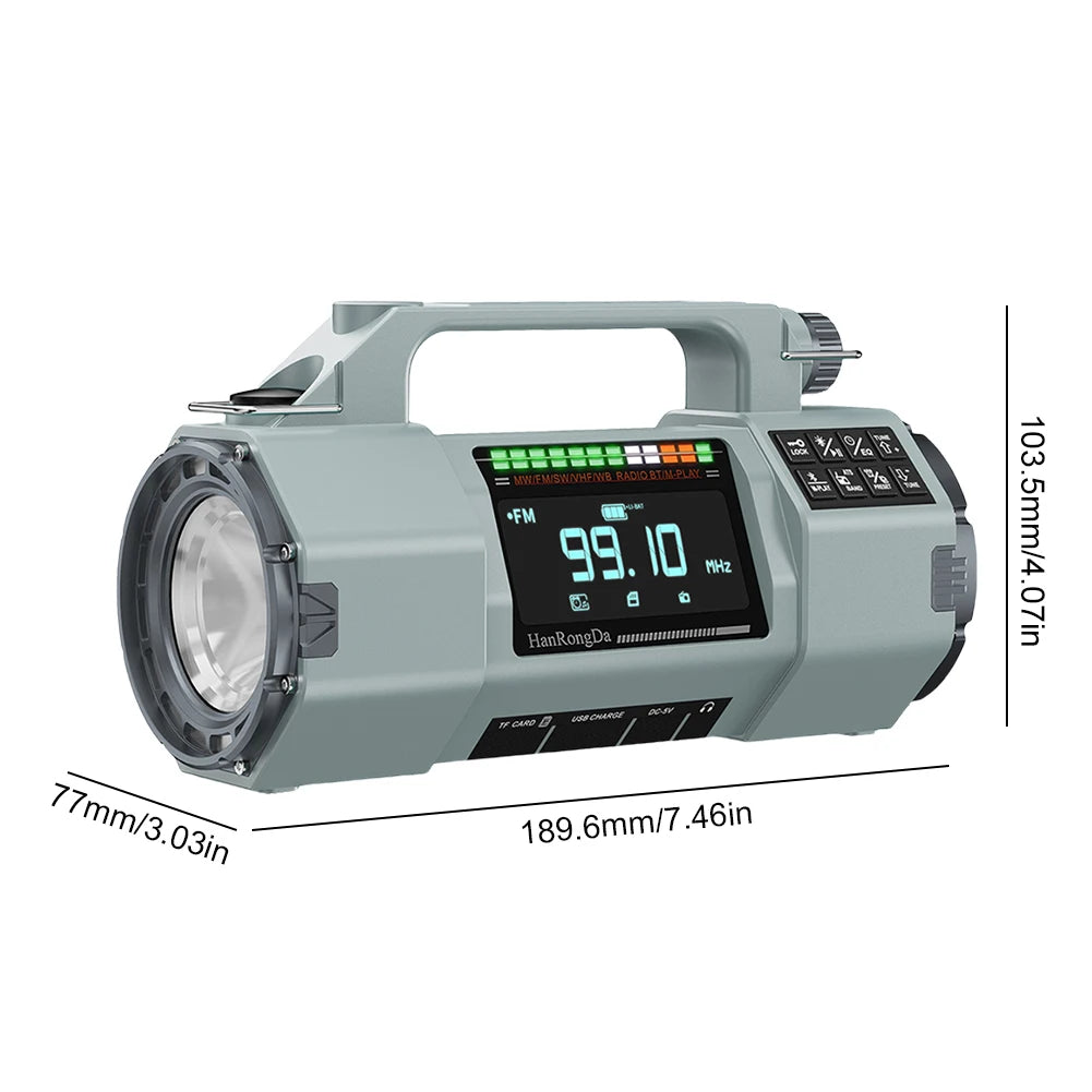 Emergency Hand Crank Radio SOS Alarm LED Flashlight BT Speaker Solar