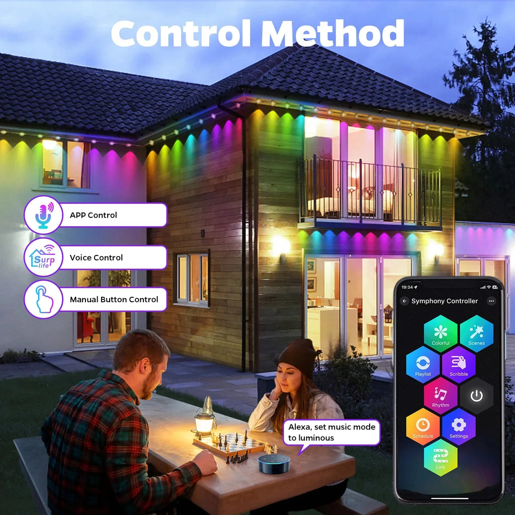 300CM RGB 72 LED Outdoor String Lights with Remote And Tuya APP Control Waterproof Permanent Eaves Holiday Decor Lamp Zpaxo