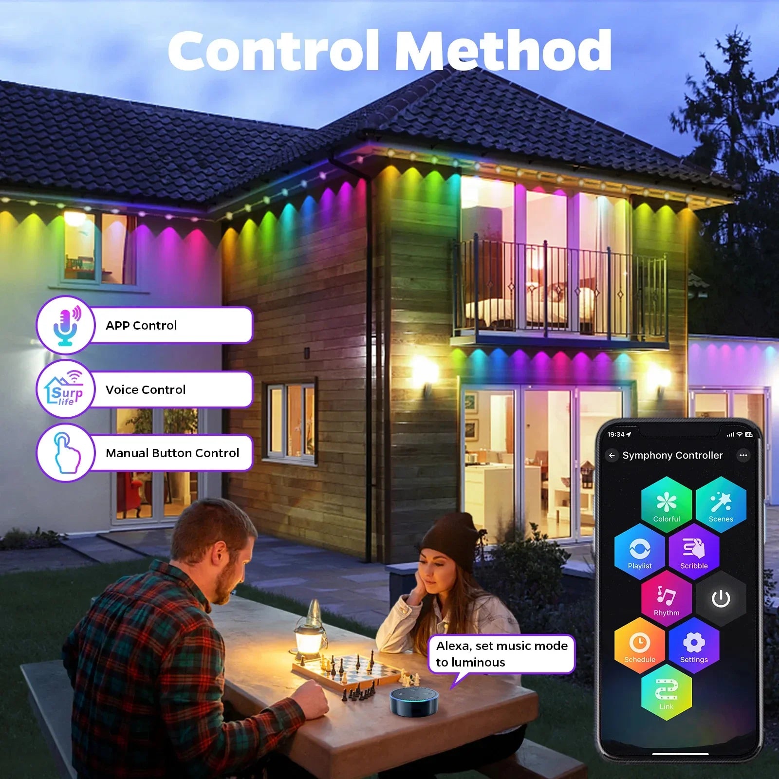 300CM RGB 72 LED Outdoor String Lights with Remote And Tuya APP Control Waterproof Permanent Eaves Holiday Decor Lamp Zpaxo