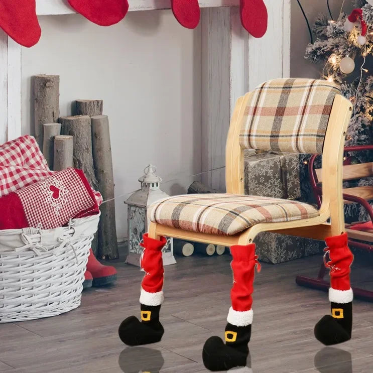 Festive Santa Boot Chair Leg Covers Cute Christmas Sock Decor Holiday