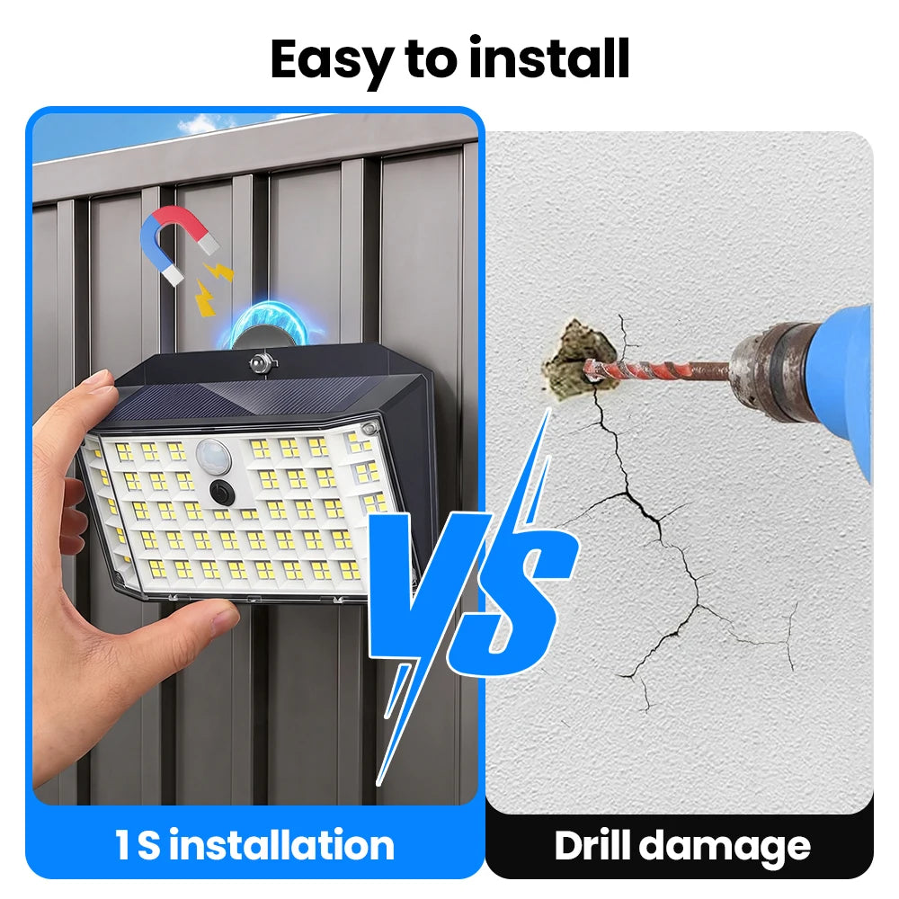 Magnetic Solar Wall Light 176/418LED Motion Sensor Fench Light with 3 Lighting Mode IP65 Waterproof Solar Security Light Zpaxo