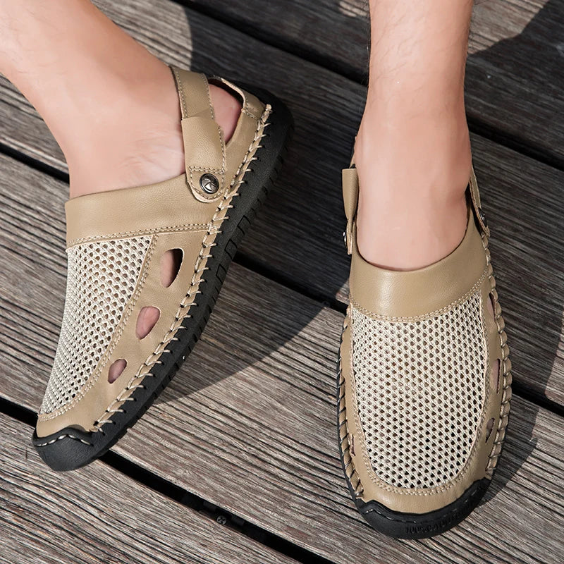 Summer Men Sandals Leather Mens Casual Shoes Outdoor Beach Roman Zpaxo